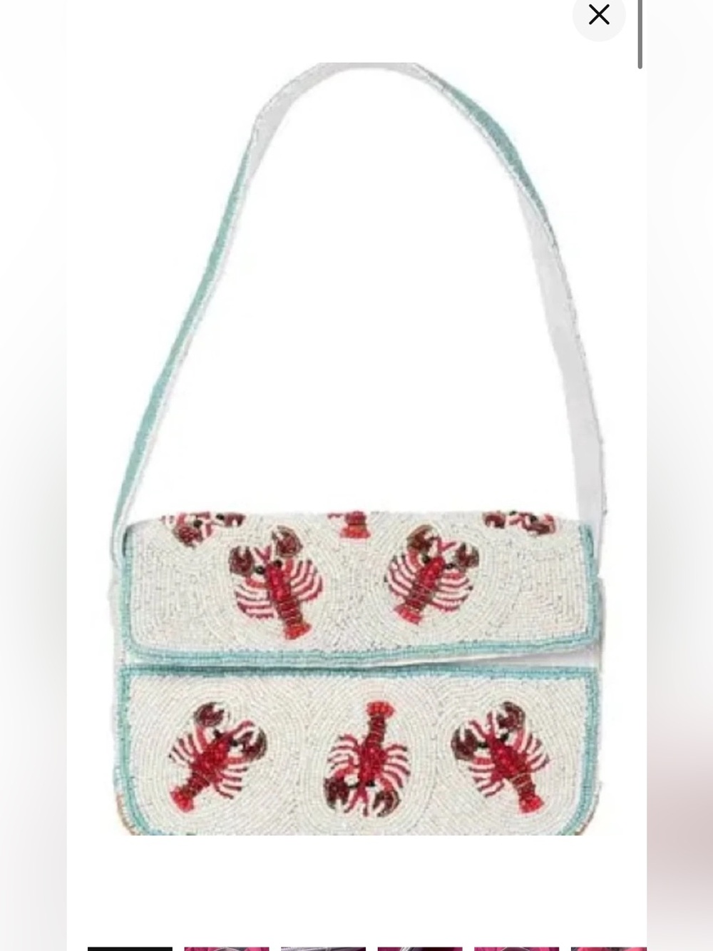 Sol de Mer NWT Beaded White Lobster Shoulder Bag with Aqua Trim